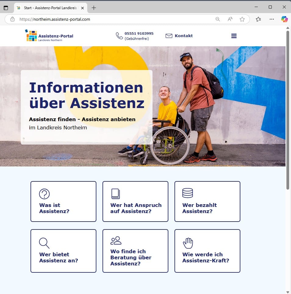 Screenshot der Startseite des Assistenzportals Landkreis Northeim.