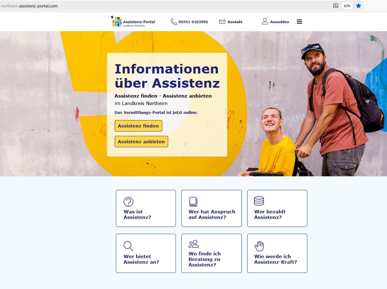 Screenshot Assistenz-Portal LK Northeim Startseite der Webseite https://northeim.assistenz-portal.com
